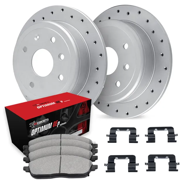 R1 Concepts WMUH1-31143 Rotors - Carbon Coated - Drilled W/ Optimum Oe Pads & Hdw